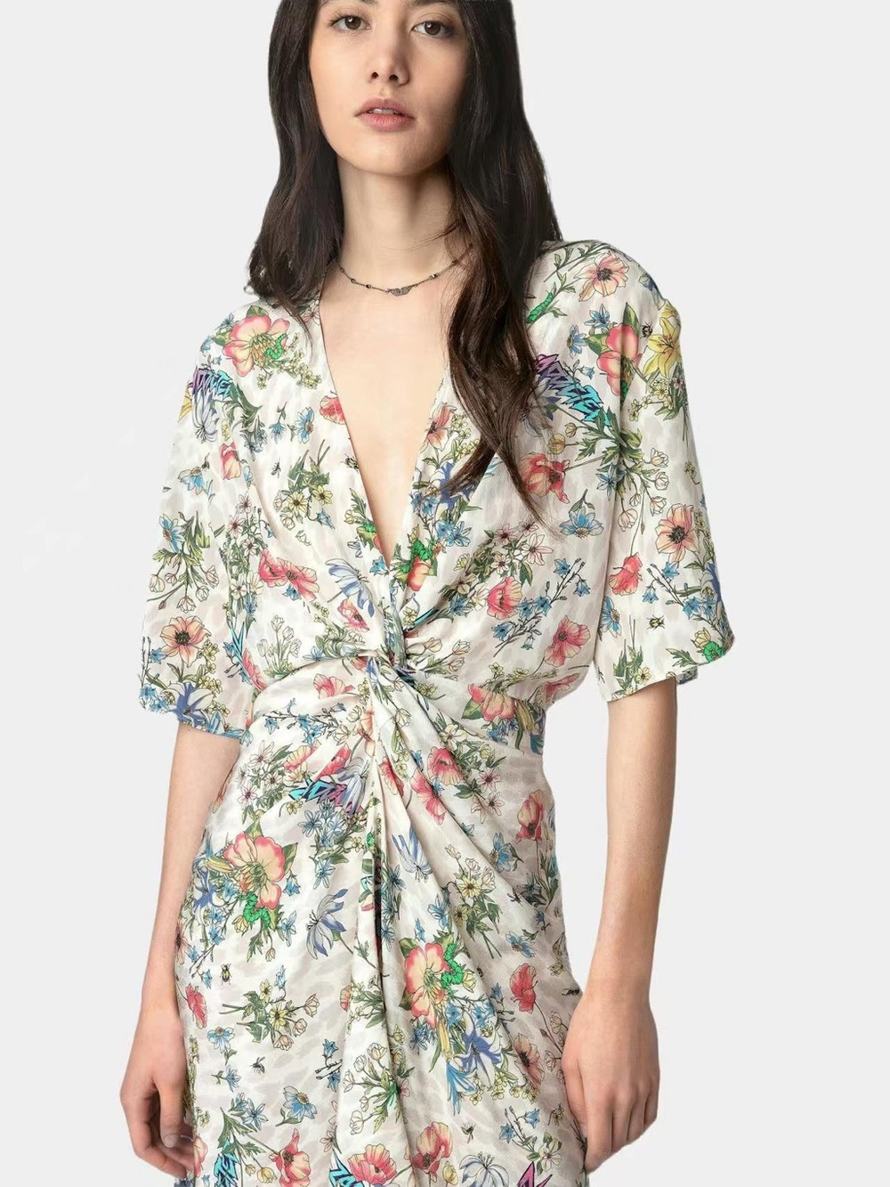New Zadig&Voltaire Rozom Twisted Garden Silk Print Mini Dress